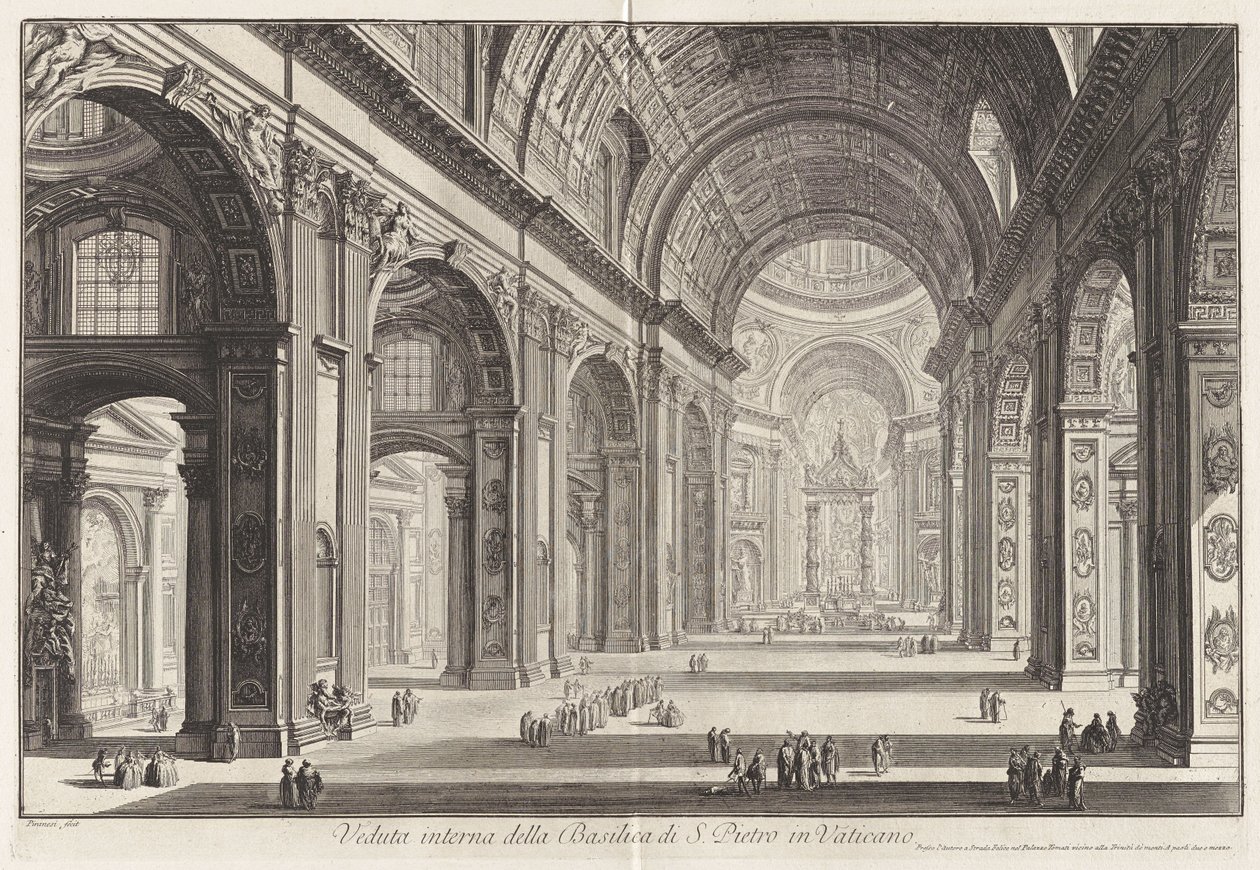 Interiörvy av Peterskyrkan i Vatikanen, ur Vyer över Rom av Giovanni Battista Piranesi