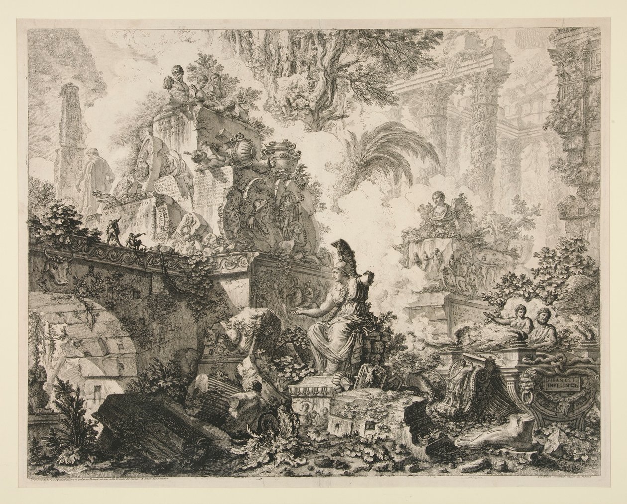 Utsikt över Rom: Frontispice med staty av Minerva av Giovanni Battista Piranesi