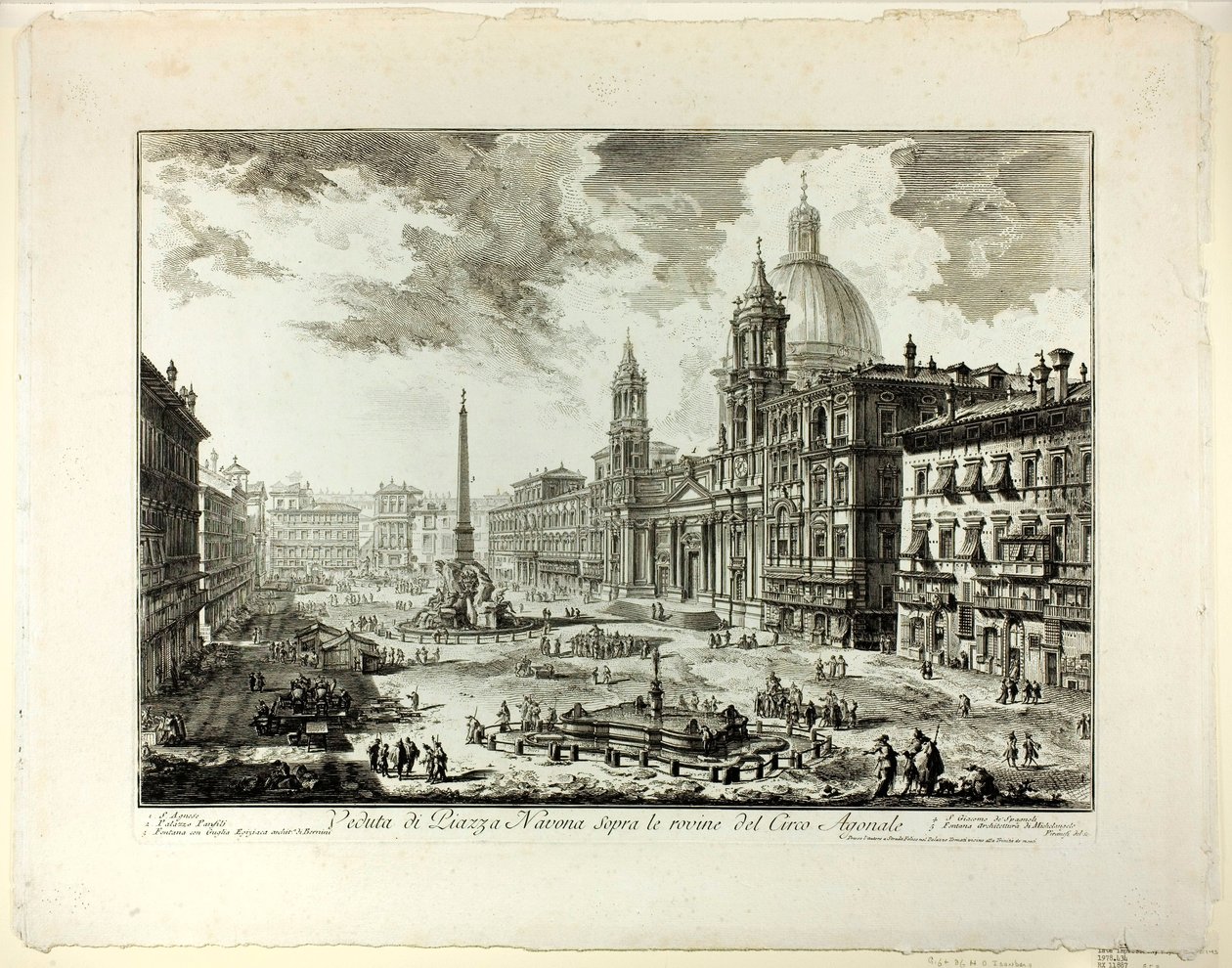 Utsikt över Piazza Navona ovanför ruinerna av Domitianus cirkus, från utsikt över Rom av Giovanni Battista Piranesi