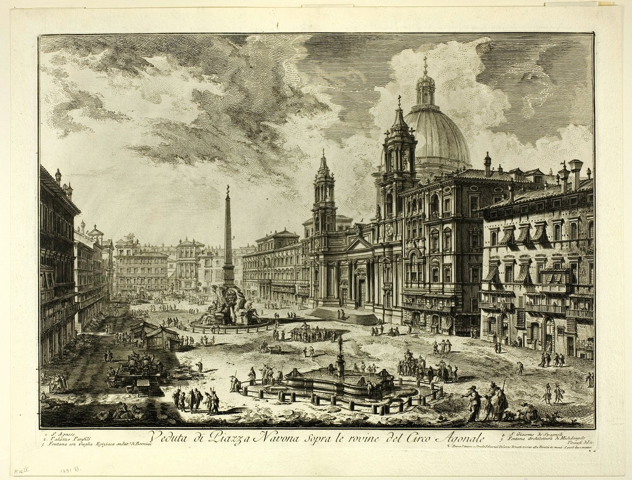 Utsikt över Piazza Navona ovanför ruinerna av Domitianus cirkus, från Views of Rome av Giovanni Battista Piranesi