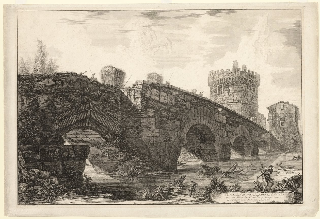 Utsikt över Ponte Lugano på Anio, från utsikt över Rom av Giovanni Battista Piranesi