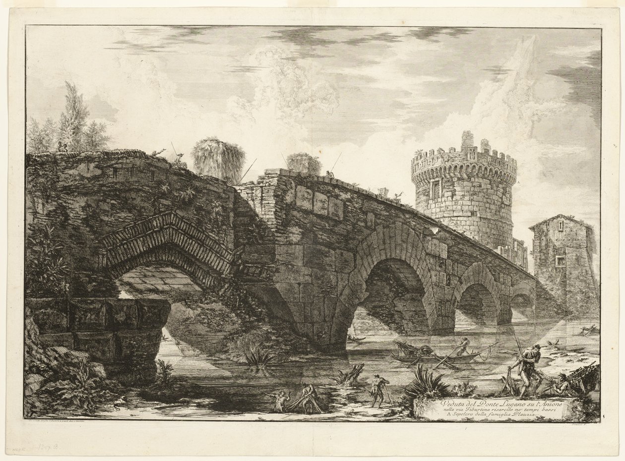 Utsikt över Ponte Lugano på Anio, från utsikt över Rom av Giovanni Battista Piranesi