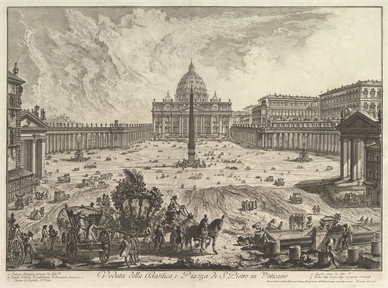Utsikt över Peterskyrkan och torget i Vatikanen, ur Vedute di Roma (Romerska vyer) av Giovanni Battista Piranesi