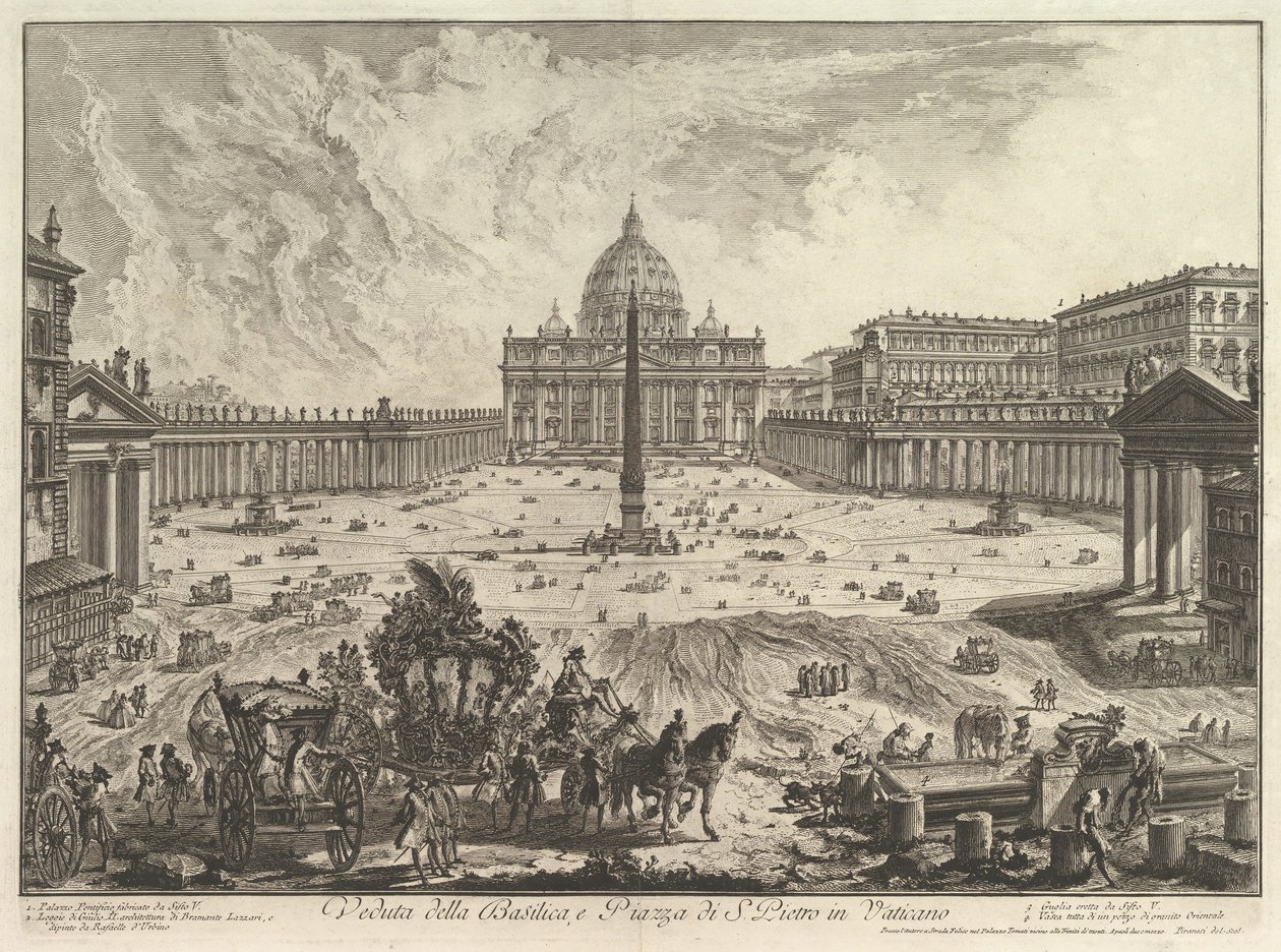 Utsikt över Peterskyrkan och Piazza i Vatikanen, från Vedute di Roma Roman Vie ..., ca. 1748. av Giovanni Battista Piranesi