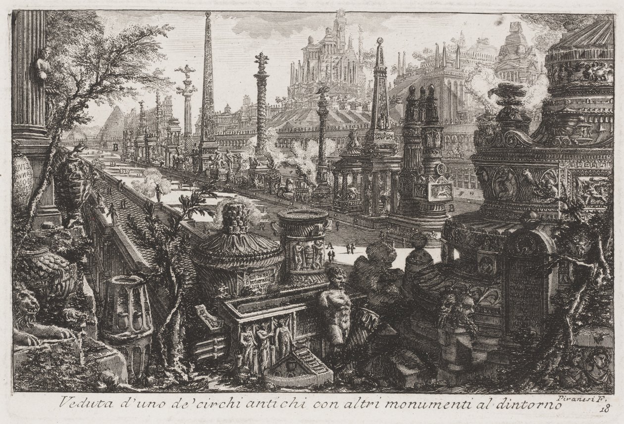 Utsikt över en gammal cirkus med andra monument inuti, ca 1760 (etsning) av Giovanni Battista Piranesi