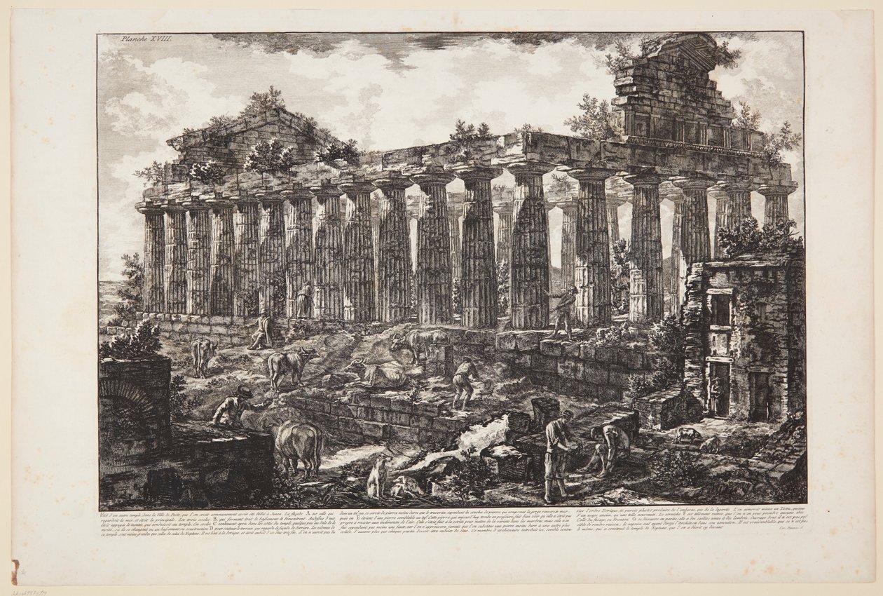 Vy över ett annat tempel i staden Paestum, som allmänt anses ha varit helgat åt Juno [...] av Giovanni Battista Piranesi