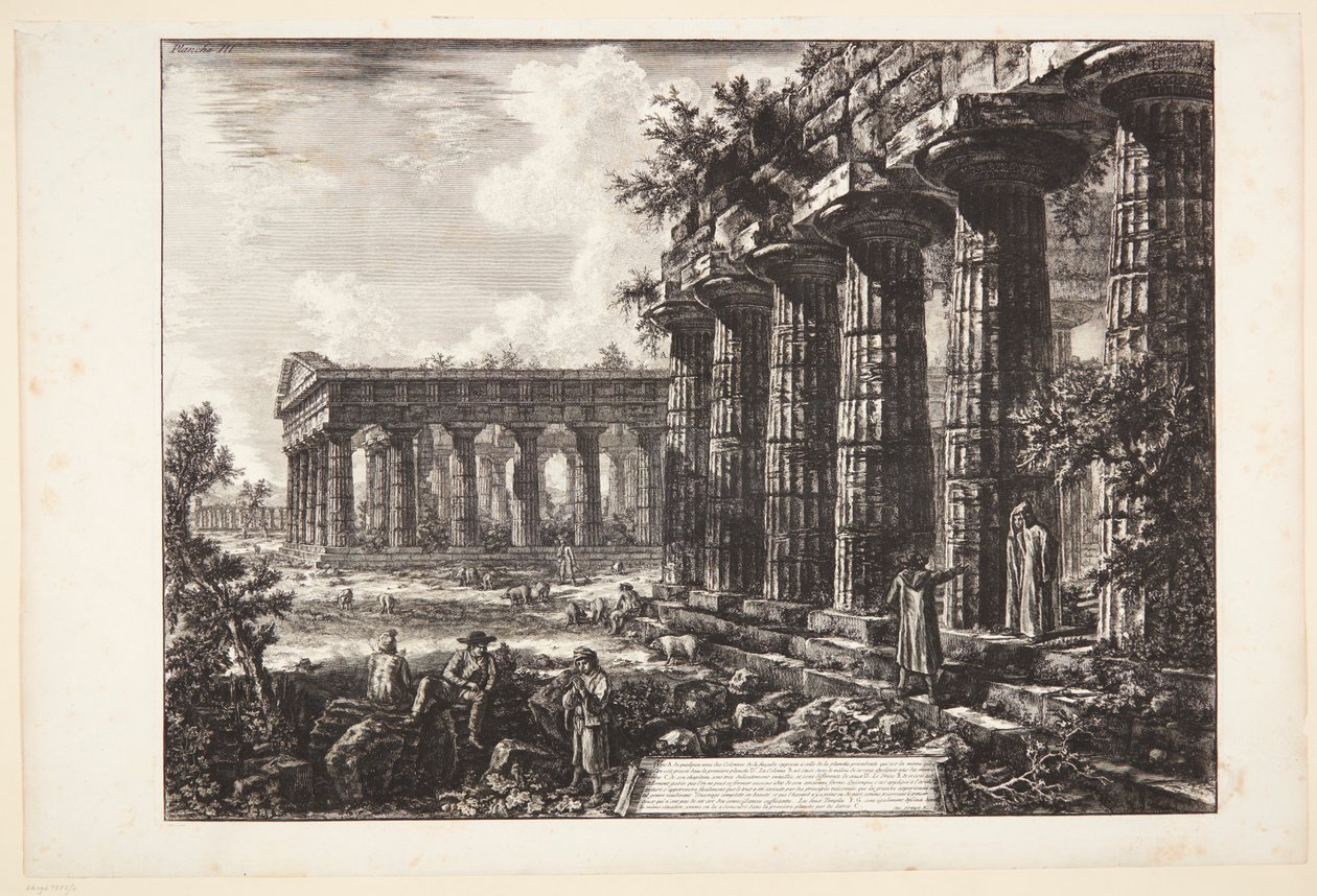 Vy över några kolonner på fasaden mittemot den som visas på föregående plansch av Giovanni Battista Piranesi