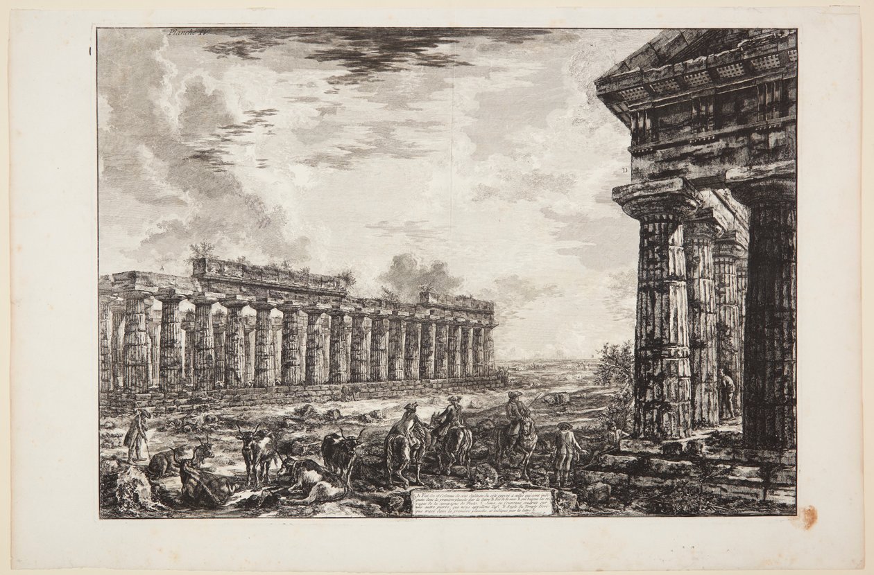 Vy över de 18 sidokolonnerna, tecknad från sidan mitt emot den som visas på den första planschen [...] av Giovanni Battista Piranesi