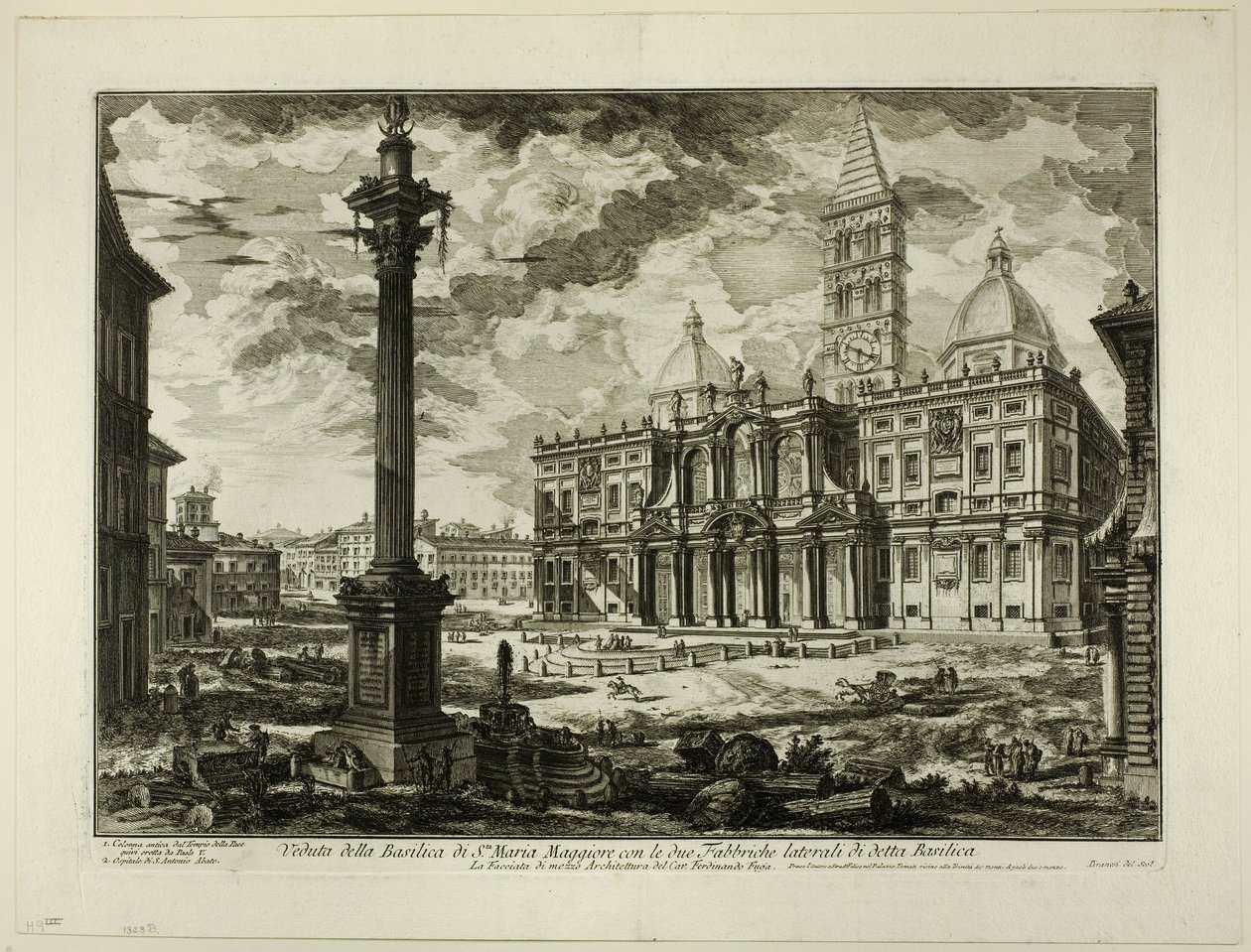 Utsikt över basilikan S. Maria Maggiore med sina två flankerande vingar, från utsikt över Rom av Giovanni Battista Piranesi