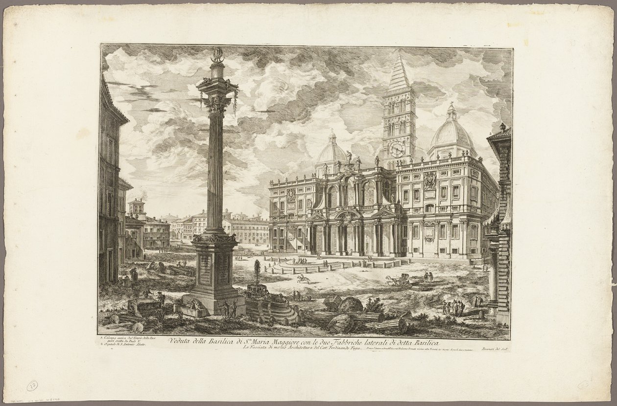 Utsikt över basilikan S. Maria Maggiore med sina två flankerande vingar, från utsikt över Rom av Giovanni Battista Piranesi