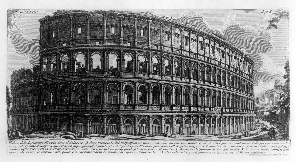 Utsikt över Colisee (Colesseo) i Rom. Teckning av Giovanni Piranesi (känd som Piranese) (1720-1778). 1756 av Giovanni Battista Piranesi