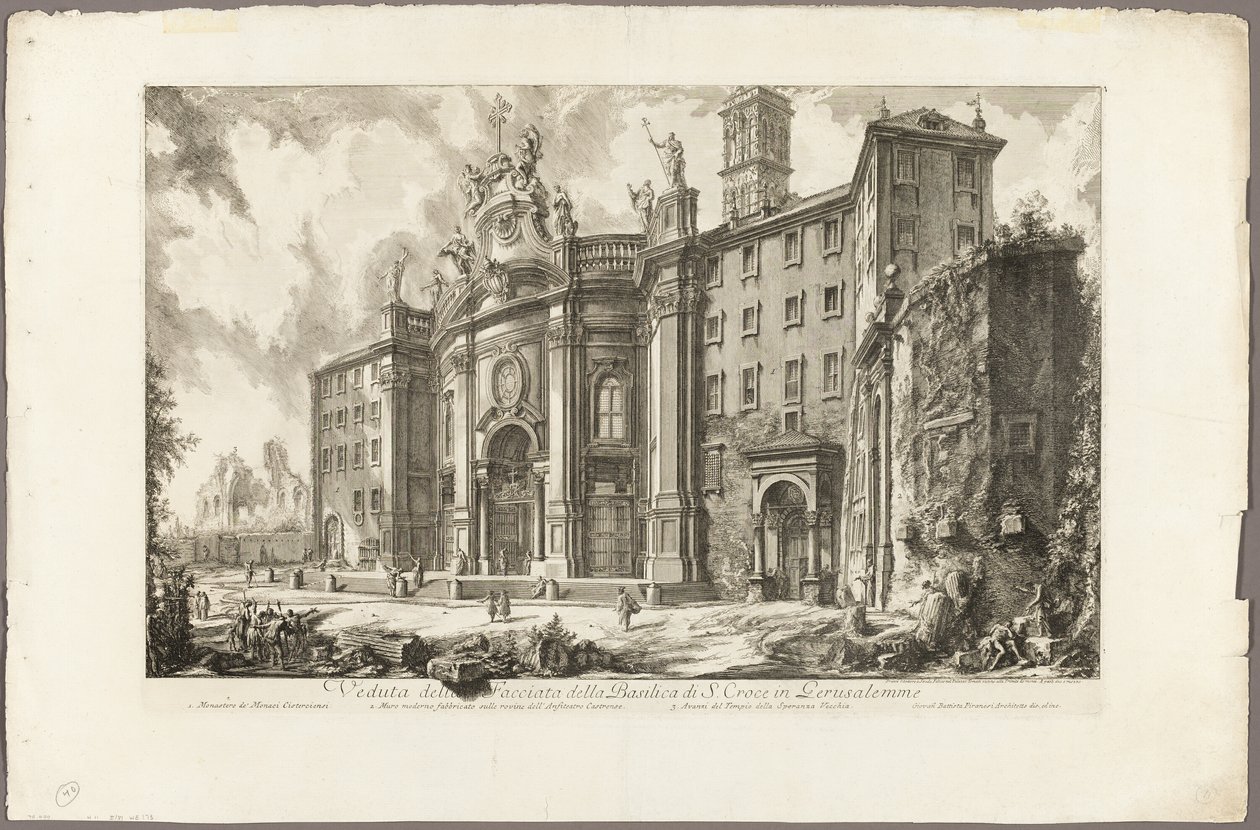 Utsikt över fasaden av basilikan S. Croce i Gerusalemme [det heliga korset i Jerusalem], från utsikt över Rom av Giovanni Battista Piranesi