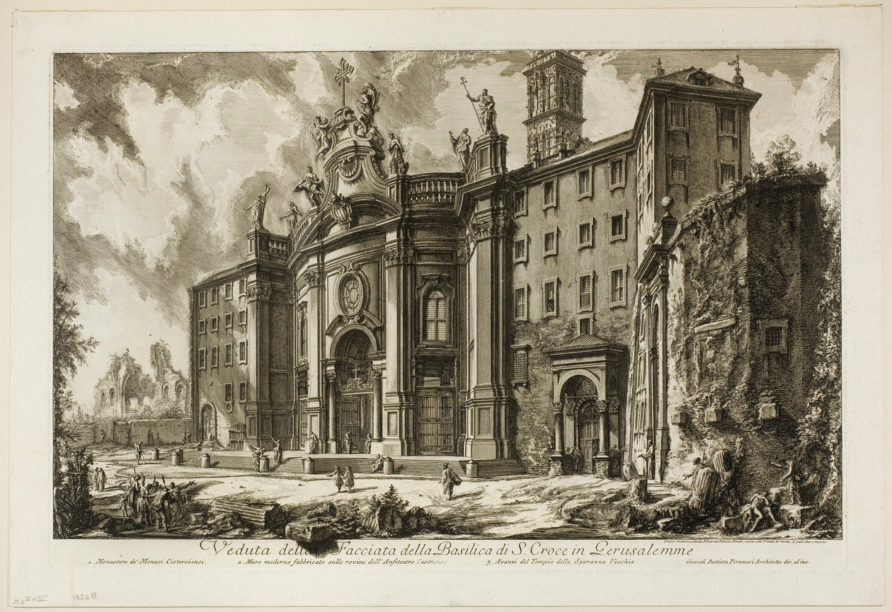 Utsikt över fasaden av basilikan S. Croce i Gerusalemme [det heliga korset i Jerusalem], från utsikt över Rom av Giovanni Battista Piranesi