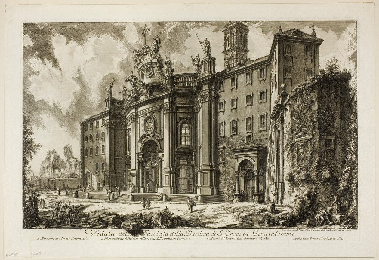 Utsikt över fasaden av basilikan S. Croce i Gerusalemme [det heliga korset i Jerusalem], från utsikt över Rom av Giovanni Battista Piranesi