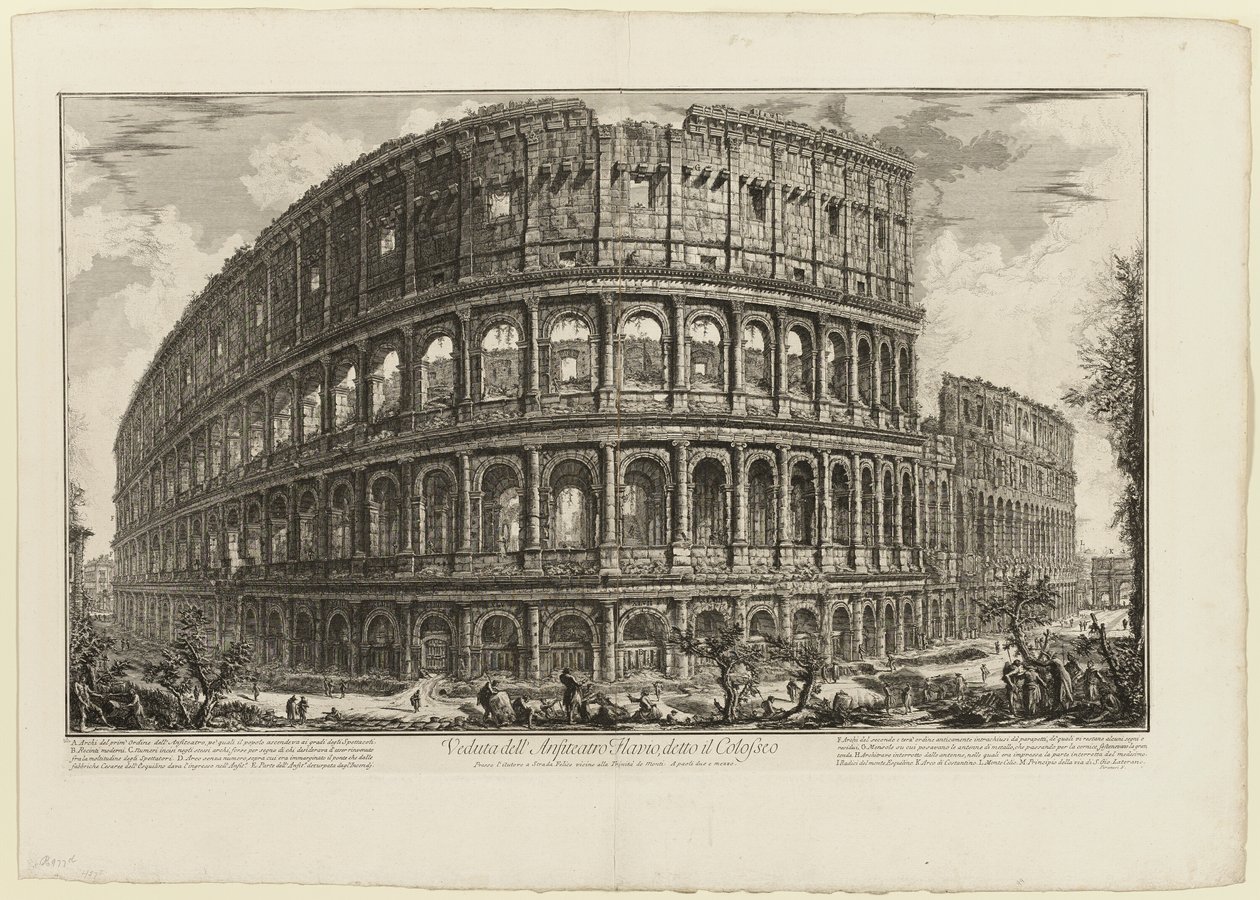Utsikt över den flaviska amfiteatern, kallad Colosseum, från utsikt över Rom av Giovanni Battista Piranesi