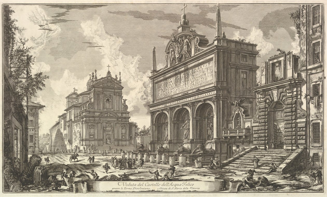 Utsikt över fontänhuvudet av Acqua Felice...., från Vedute di Roma Roman Views, ca. 1751. av Giovanni Battista Piranesi