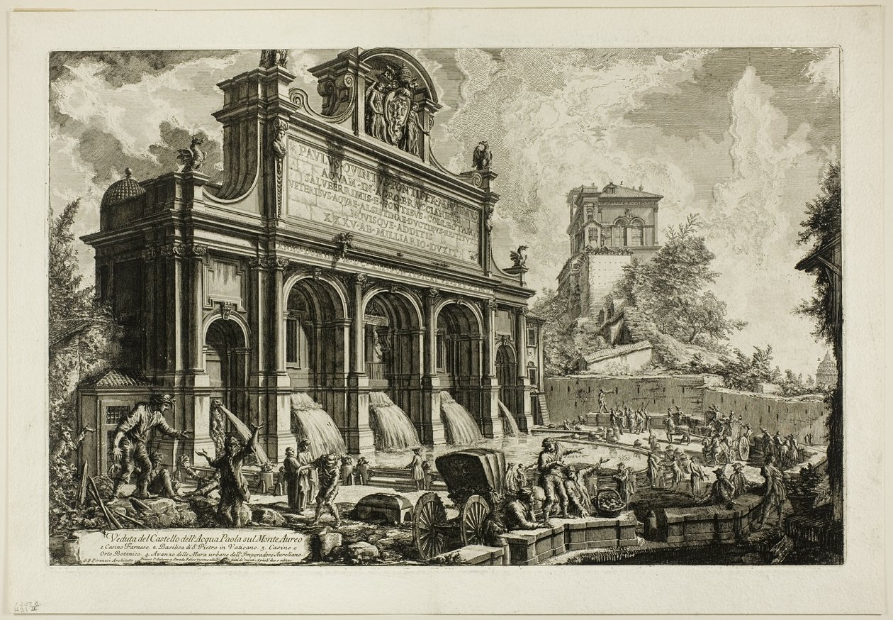 Utsikt över fontänhuvudet av Acqua Paola på Monte Aureo, från utsikt över Rom av Giovanni Battista Piranesi