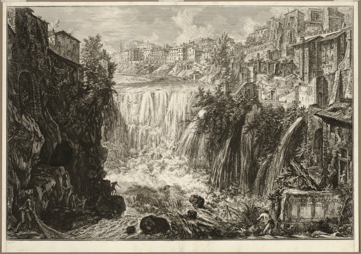 Utsikt över den stora kaskaden i Tivoli, från utsikt över Rom av Giovanni Battista Piranesi