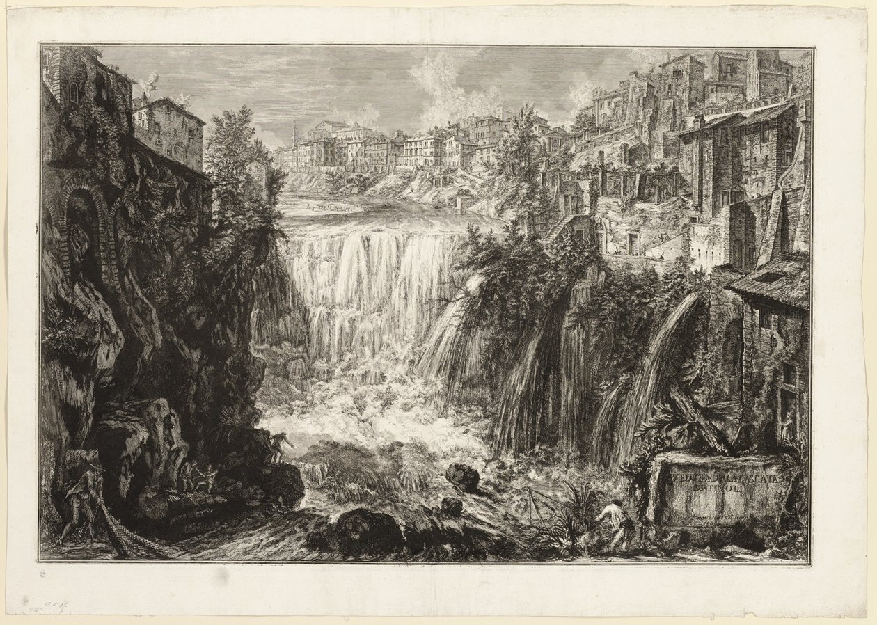 Utsikt över den stora kaskaden i Tivoli, från utsikt över Rom av Giovanni Battista Piranesi