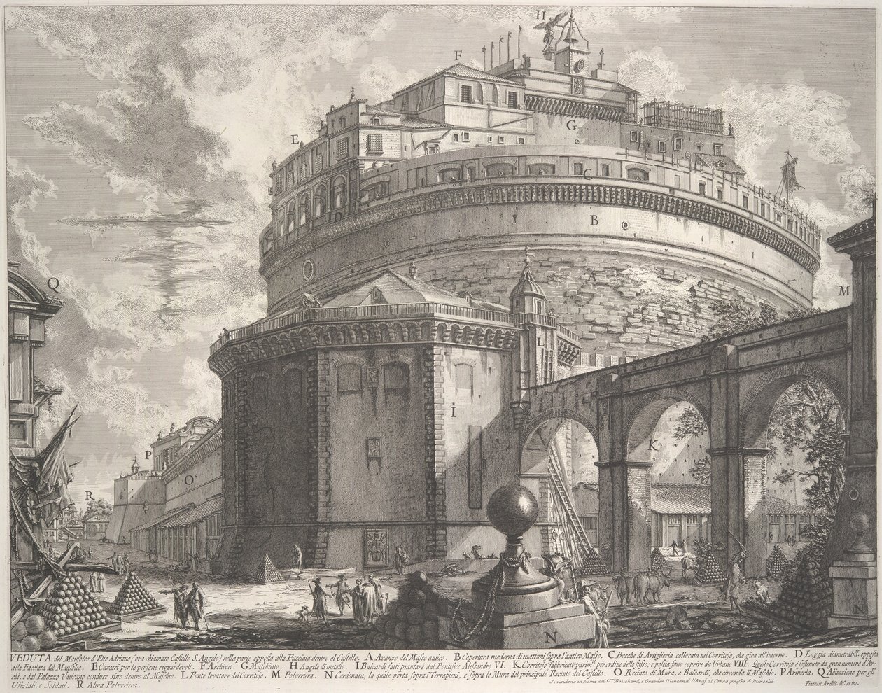 Utsikt över kejsar Hadrianus mausoleum som nu kallas Castel S. Angelo..., ca. 1756. av Giovanni Battista Piranesi