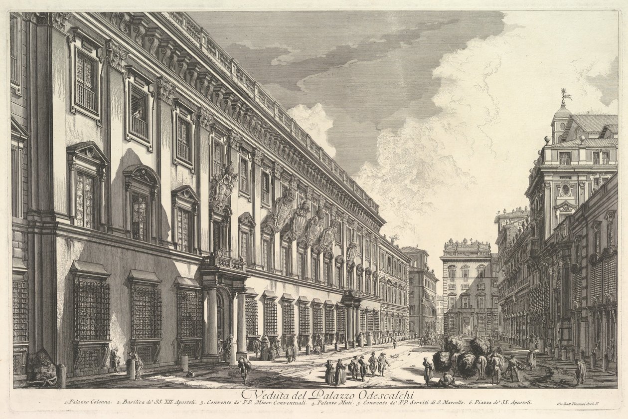 Utsikt över Palazzo Odeschali, från utsikt över Rom romersk utsikt, ca. 1753. av Giovanni Battista Piranesi