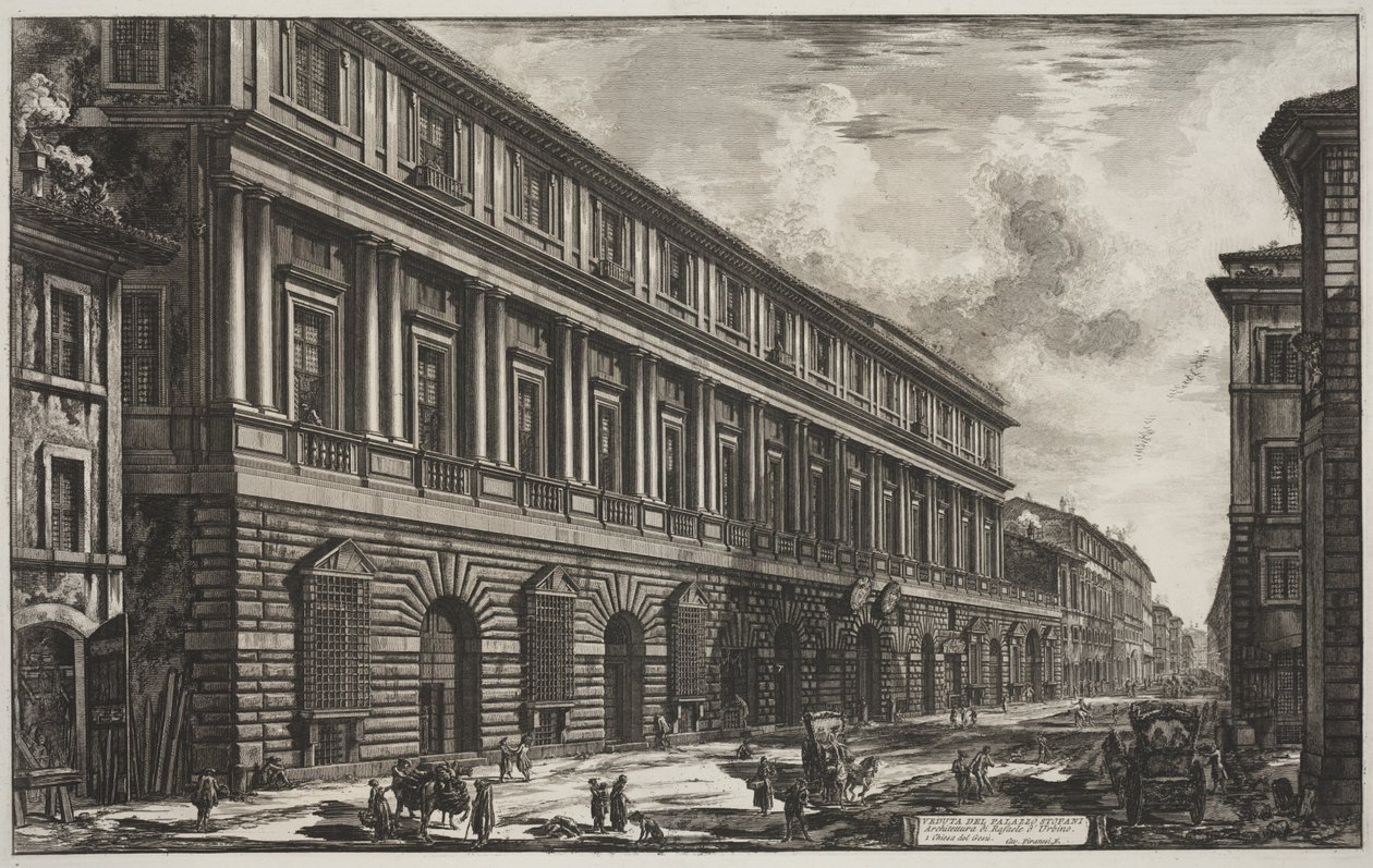 Utsikt över Palazzo Stopani designad av Raphael av Urbino (1483-1520), c.1760-78 (etsning) av Giovanni Battista Piranesi