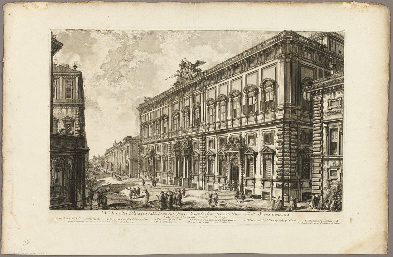 Utsikt över Palazzo della Consulta på Quirinal som inrymmer det påvliga sekretariatet, från utsikt över Rom av Giovanni Battista Piranesi