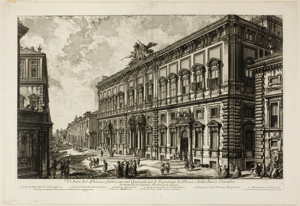 Utsikt över Palazzo della Consulta på Quirinal som inrymmer det påvliga sekretariatet, från utsikt över Rom av Giovanni Battista Piranesi