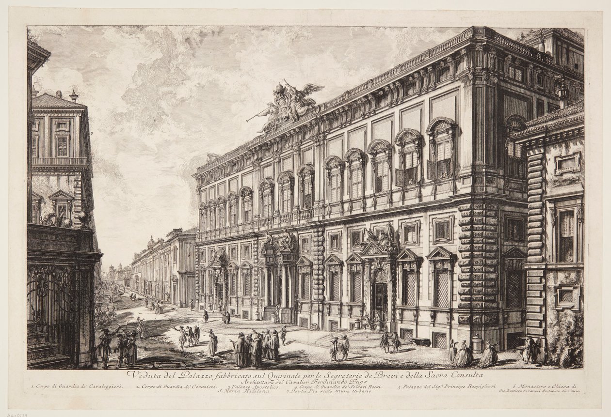 Vy över Palazzo della Consulta på Quirinalen, som inrymmer påvens sekretariat av Giovanni Battista Piranesi