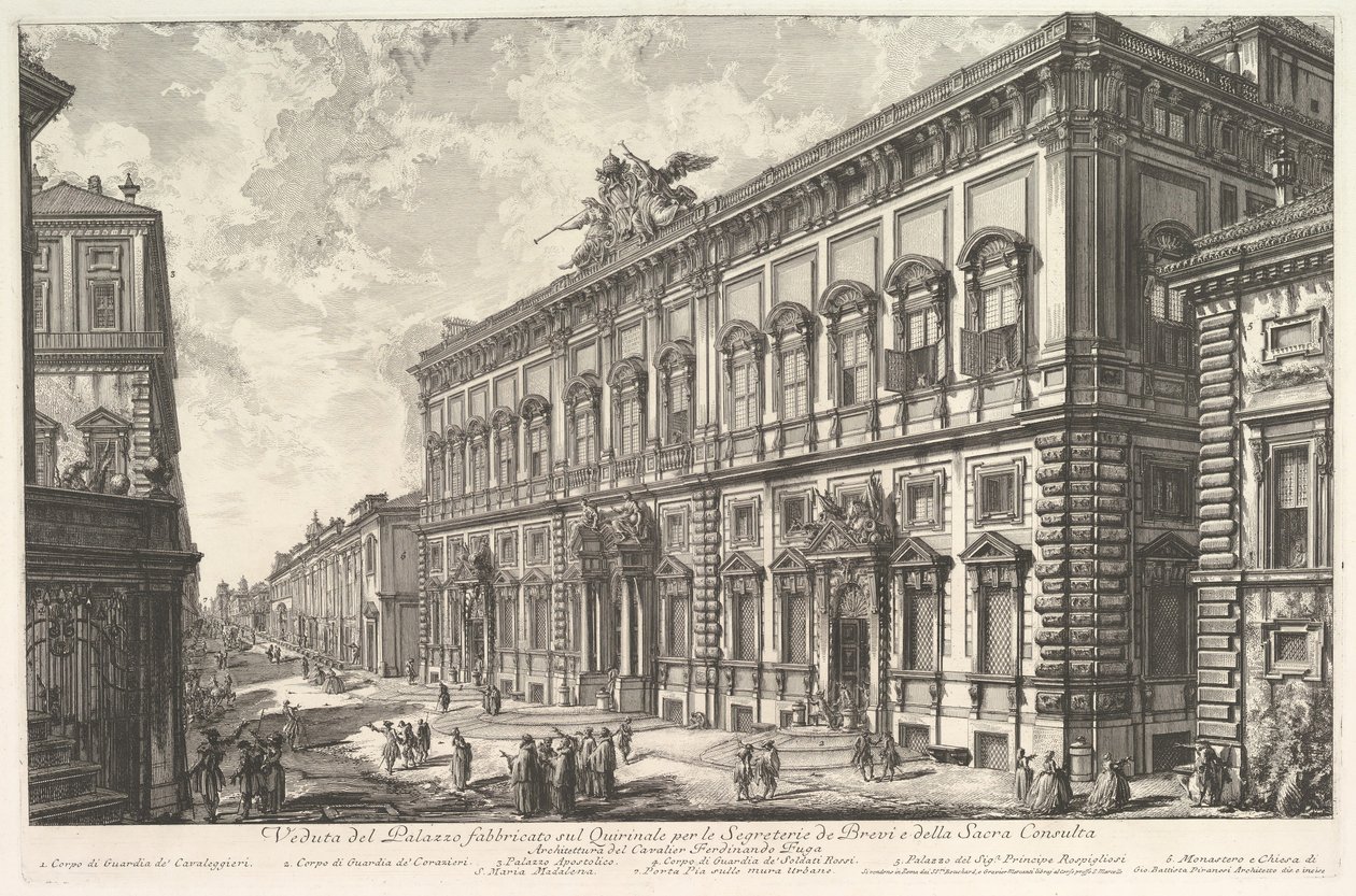 Utsikt över Palazzo della Consulta på Quirinal som inrymmer det påvliga sekretariatet, i..., ca. 1760-78. av Giovanni Battista Piranesi