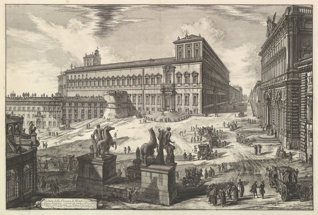 Utsikt över Piazza di monte Cavallo, från utsikt över Rom romersk utsikt, ca. 1773. av Giovanni Battista Piranesi