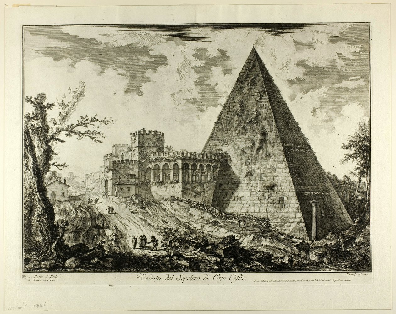 Utsikt över Cestius pyramidalgrav, från utsikt över Rom av Giovanni Battista Piranesi