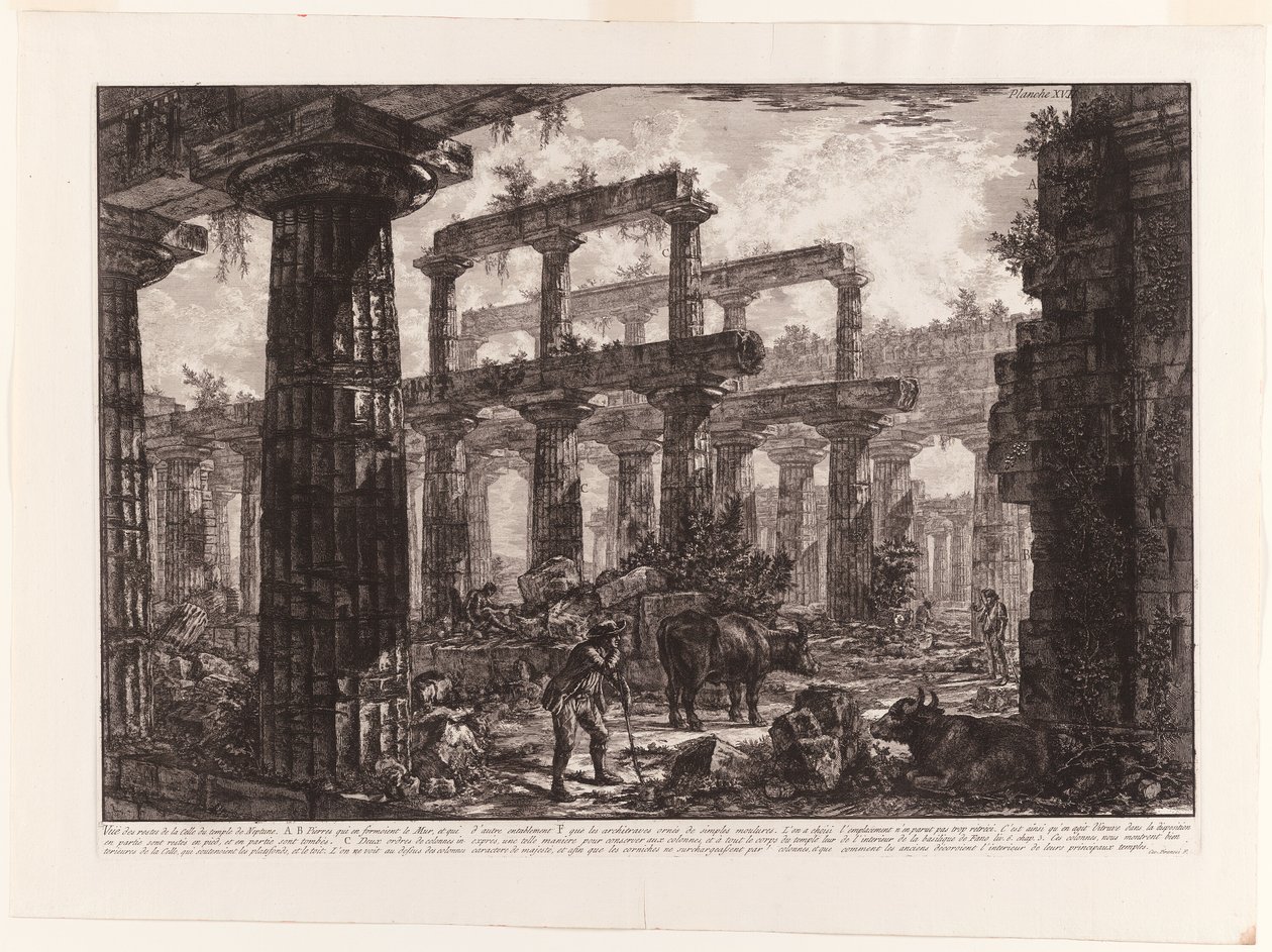 Utsikt över resterna av cella av Neptunustemplet, från olika vyer av Paestum av Giovanni Battista Piranesi