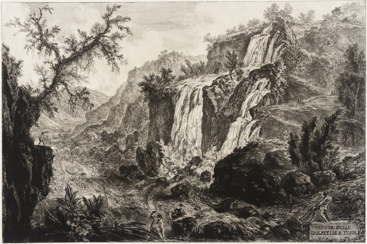 Utsikt över det lilla vattenfallet och forsarna, Tivoli av Giovanni Battista Piranesi