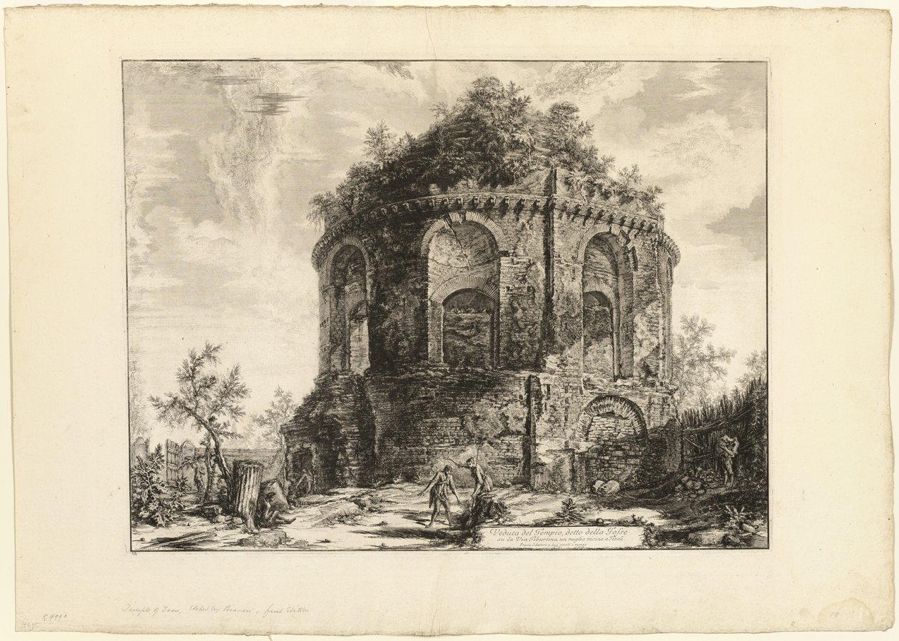 Utsikt över den så kallade Tempio della Tosse (Hostens tempel) på Via Tiburtina en mil från Tivoli, från utsikten över Rom av Giovanni Battista Piranesi