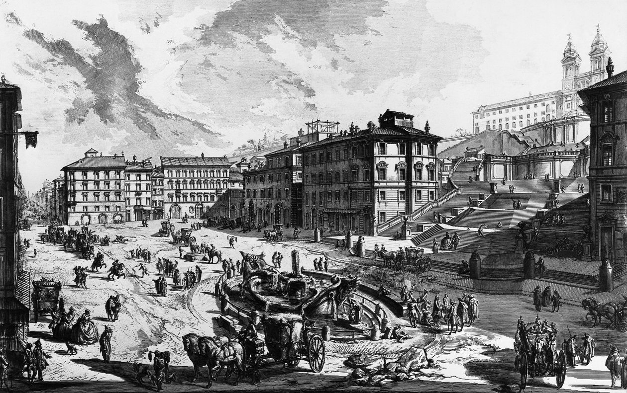 Vy över Spanska trappan i Rom, Italien av Giovanni Battista Piranesi
