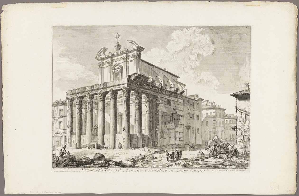 Utsikt över Antoninus och Faustinas tempel i Forum Romanum, från utsikt över Rom av Giovanni Battista Piranesi