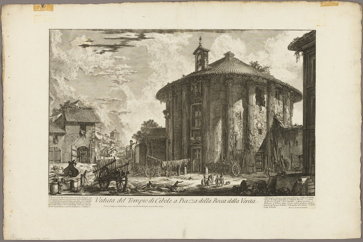 Utsikt över Cybele-templet på Piazza i Bocca della Verità, från utsikt över Rom av Giovanni-Battista Piranesi