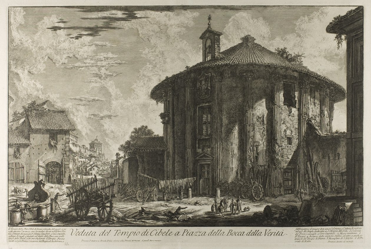 Utsikt över Cybele-templet på Piazza i Bocca della Verità, från utsikt över Rom av Giovanni Battista Piranesi