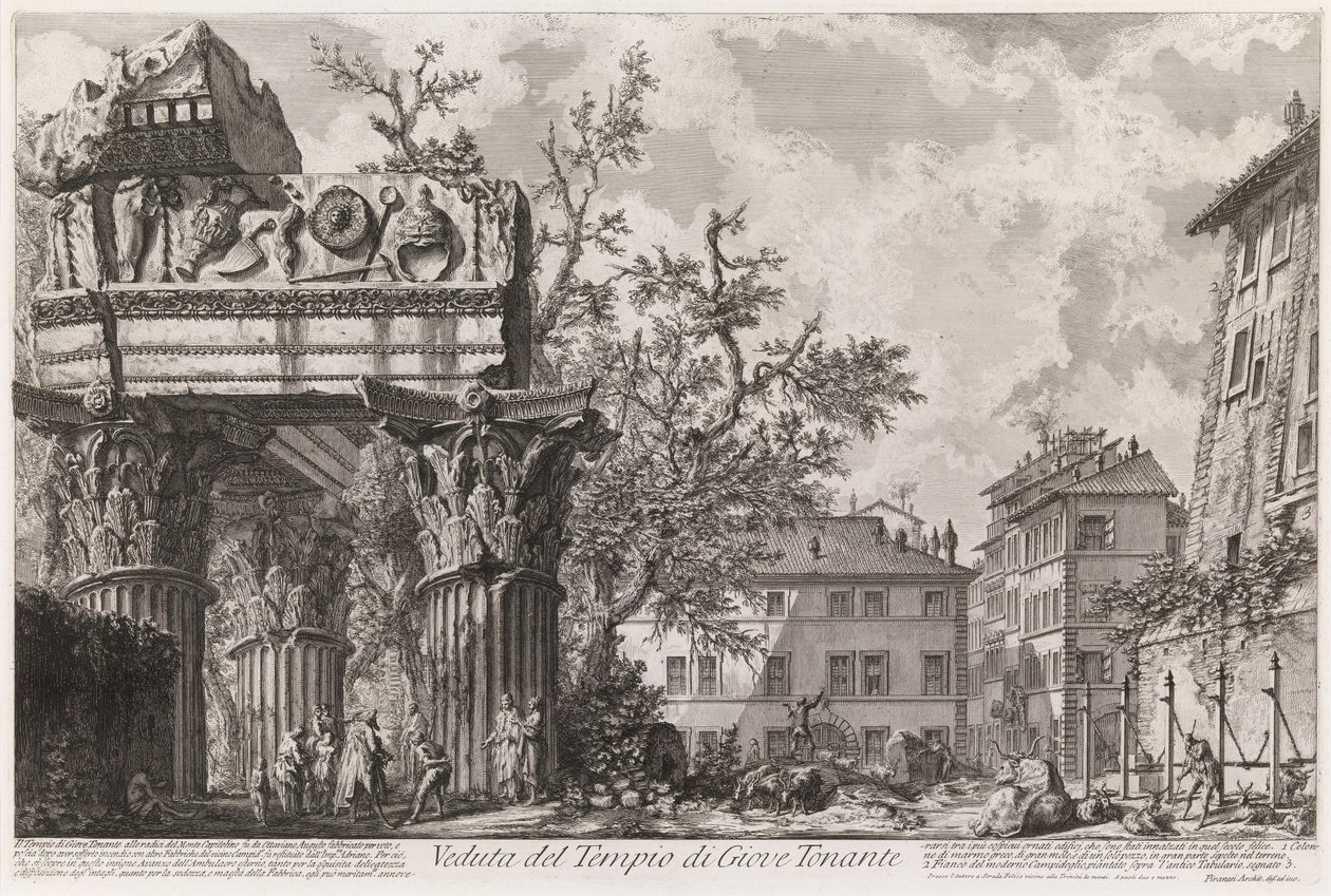 Vy över Vespasianus och Titus tempel, kallat Jupiter Tonans tempel, ur serien Vedute di Roma av Giovanni Battista Piranesi