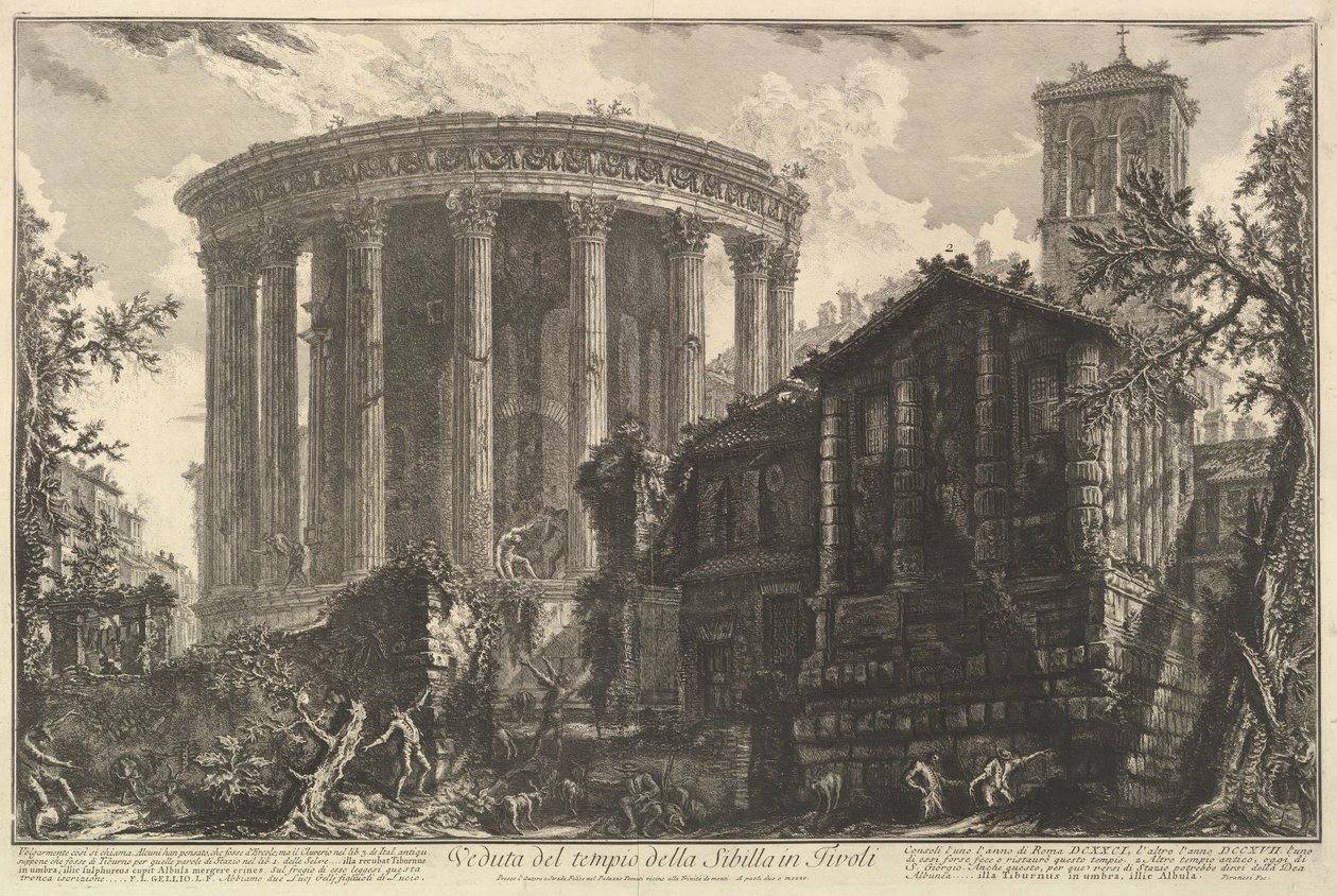 Utsikt över Sibylltemplets tempel i Tivoli, från Vedute di Roma Roman Vi..., ca. 1761. av Giovanni Battista Piranesi