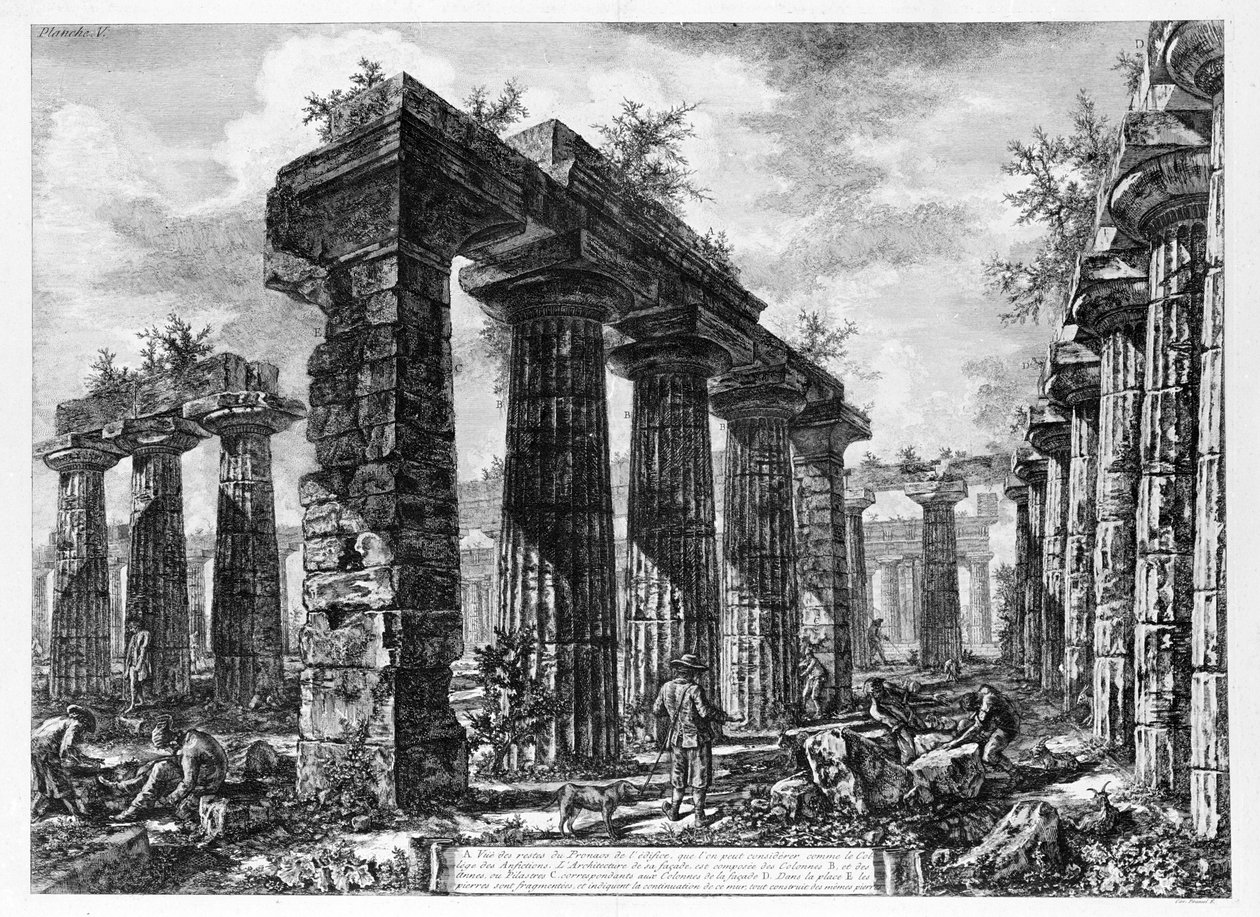 Utsikt över templen i Paestum (litho) av Giovanni Battista Piranesi