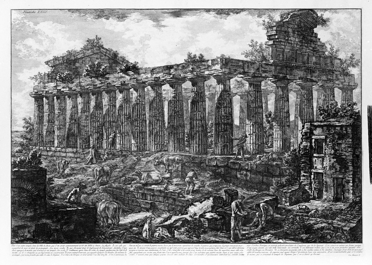 Utsikt över templen i Paestum (litho) av Giovanni Battista Piranesi