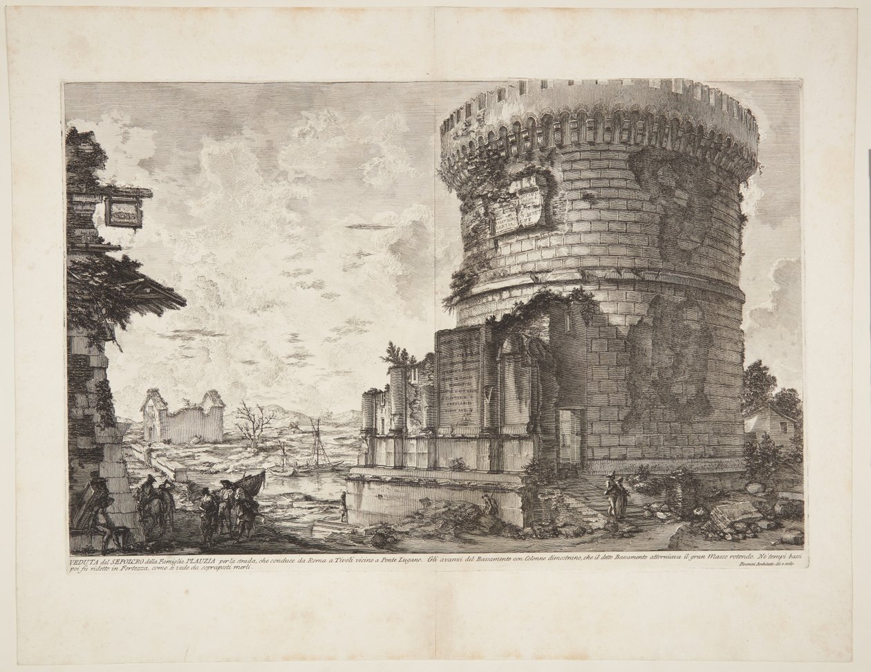 Utsikt över Plautiis grav på vägen som leder från Rom till Tivoli nära Ponte Lugano av Giovanni Battista Piranesi