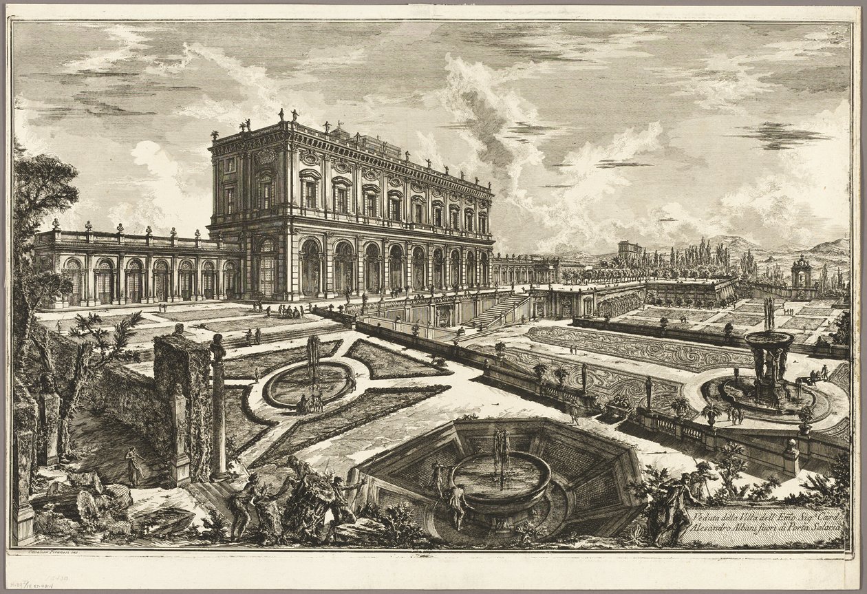 Utsikt över Villa of His Eminence Kardinal Alessandro Albani, utanför Porta Salaria, från utsikt över Rom av Giovanni Battista Piranesi
