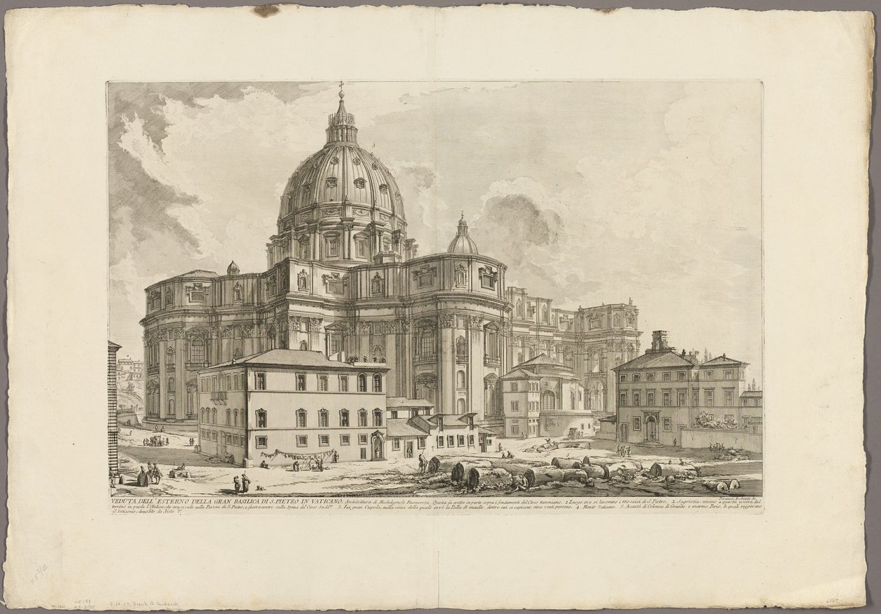 Vy över Peterskyrkans exteriör i Vatikanen, från Views of Rome av Giovanni Battista Piranesi