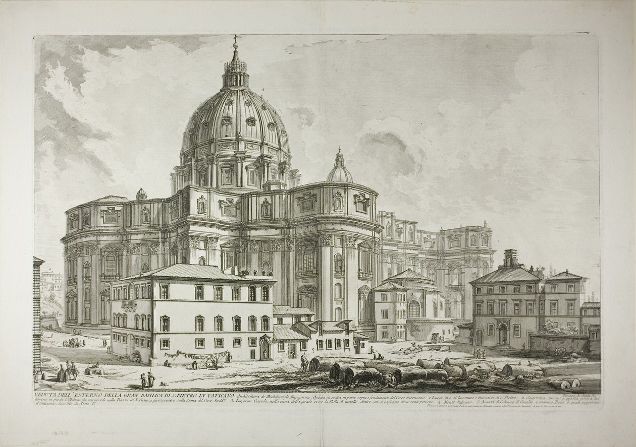 Vy över Peterskyrkans exteriör i Vatikanen, från Views of Rome av Giovanni Battista Piranesi