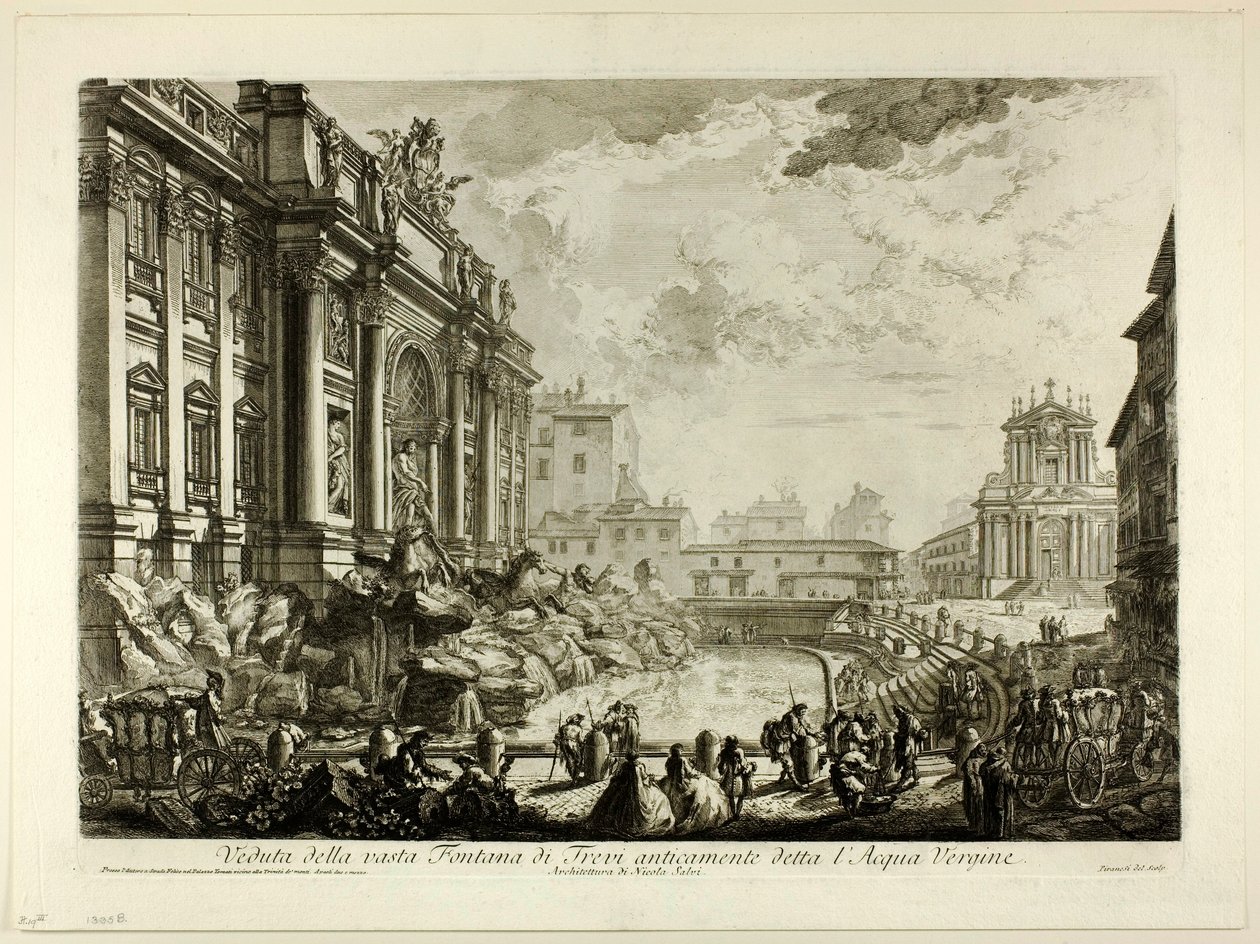 Utsikt över den stora Fontana di Trevi som tidigare kallades Acqua Vergine, från utsikt över Rom av Giovanni Battista Piranesi