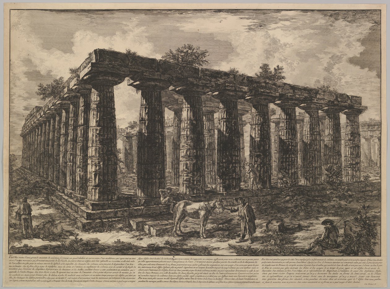 Vy som visar resterna av en stor inhägnad av kolonner..., från Différentes vues de ..., ca. 1748. av Giovanni Battista Piranesi