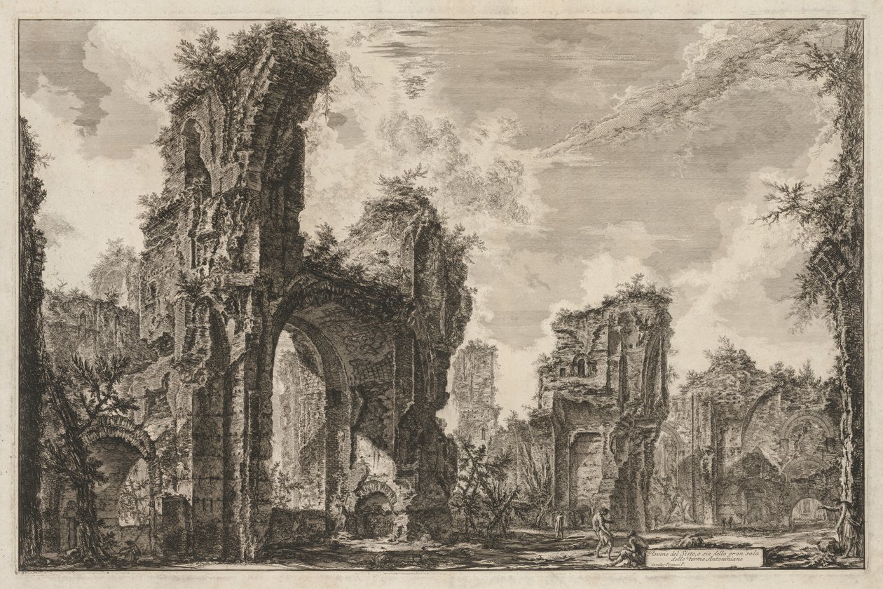 Utsikt över Rom: Ruinerna av Sisto eller båda av den stora salen i Antoninska baden, 1765. av Giovanni Battista Piranesi